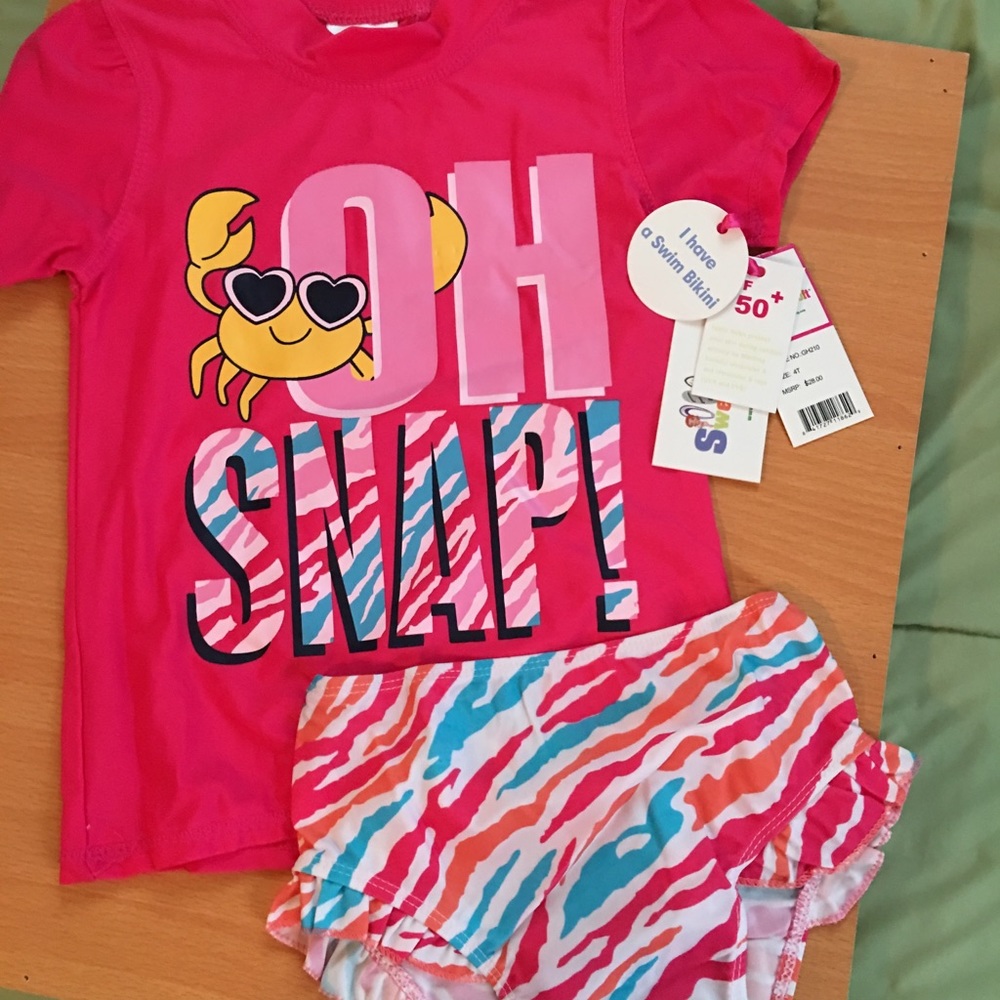 Toddler Girl Pink Rashguard Bikini Set